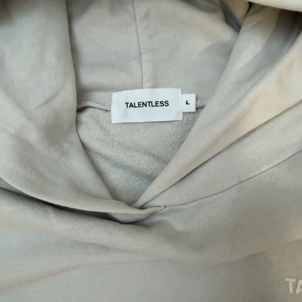 Talentless Women Hoodie Light Gray Bone Fleece Pullover Sweatshirt Logo Large - Picture 3 of 3
